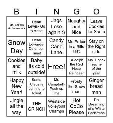 Westside Holiday Bingo! Bingo Card