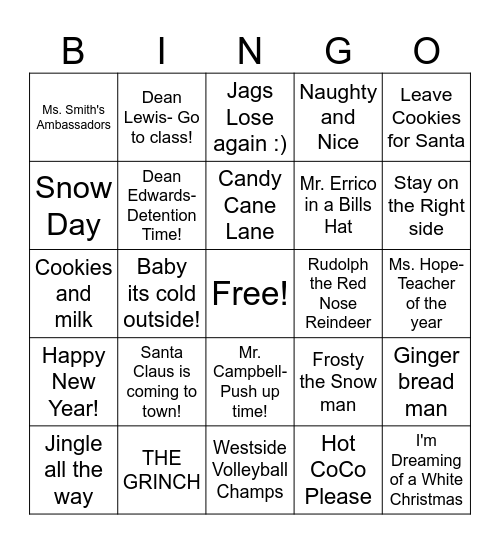 Westside Holiday Bingo! Bingo Card