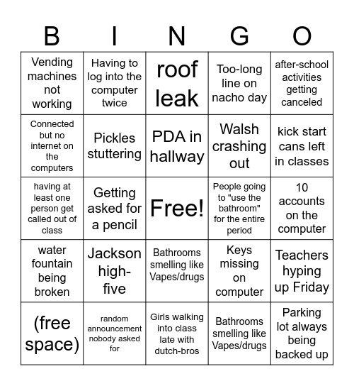 Astoria Assholes Bingo Card