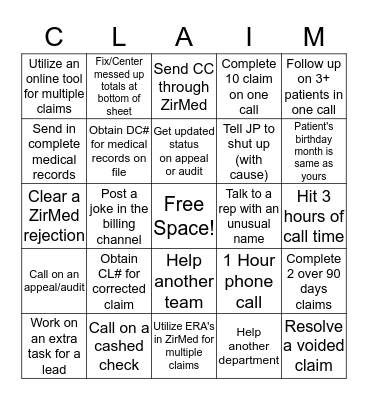 Claim's Bingo Card