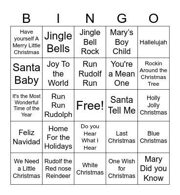 Christmas Hits Bingo Card