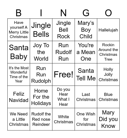 Christmas Hits Bingo Card