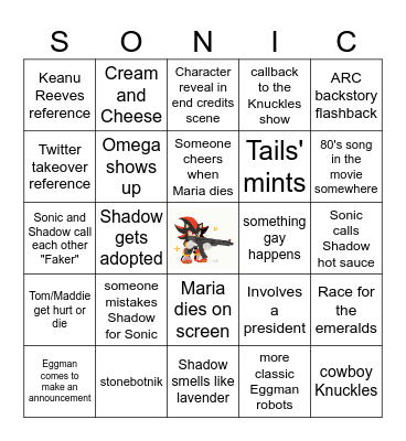 Sonic 3 Bingo Card