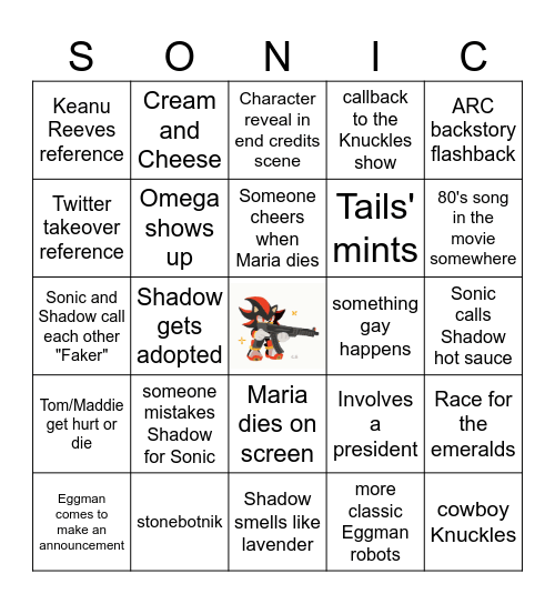 Sonic 3 Bingo Card