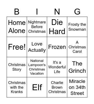 Christmas movies Bingo Card