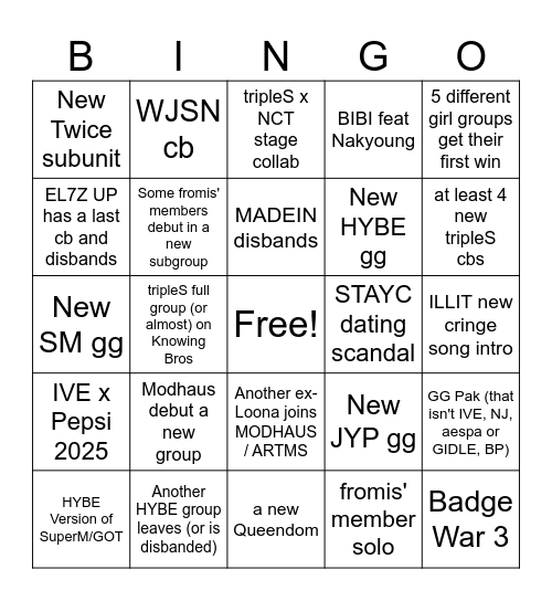 Lesser 2025 Bingo Card