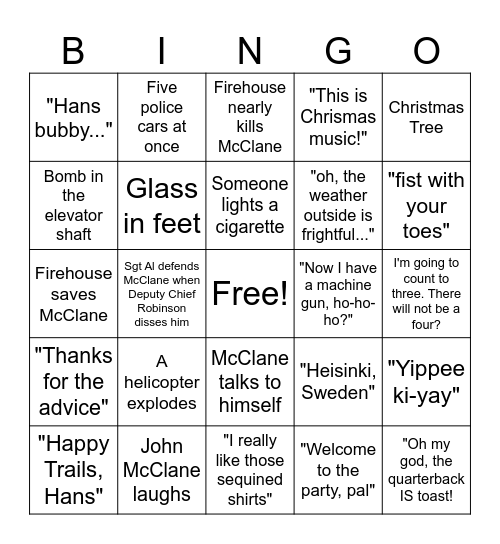 Die Hard Bingo Card