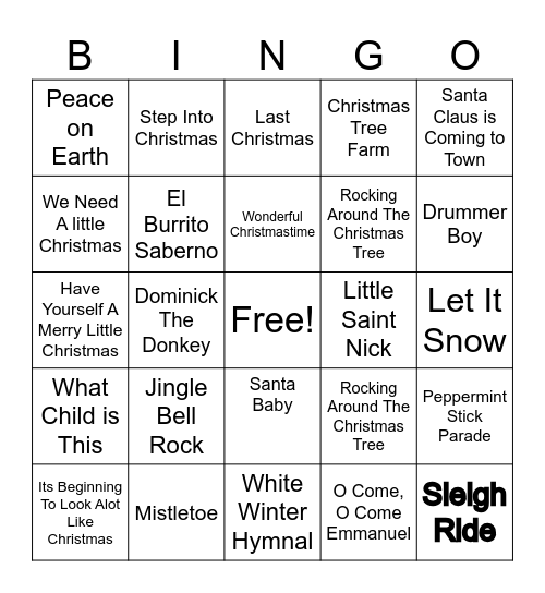 Christmas Songs Bingo Card