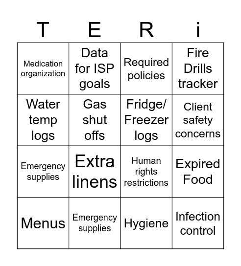 Survey TERi BINGO Card