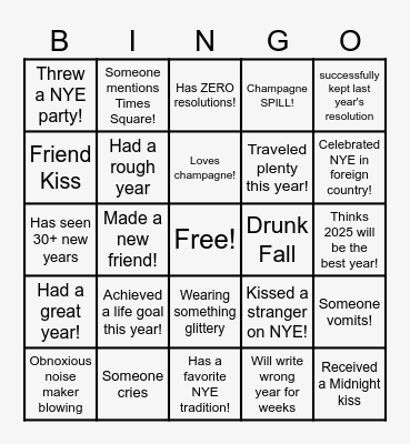 HAPPY NEW YEAR! Bingo Card