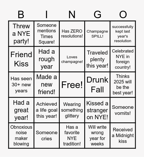 HAPPY NEW YEAR! Bingo Card