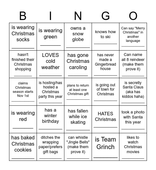 RGTG Jingle and Mingle "Find Someone Who..." Bingo Card