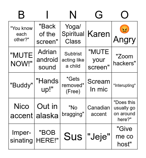 Zoom trolling bingo Card