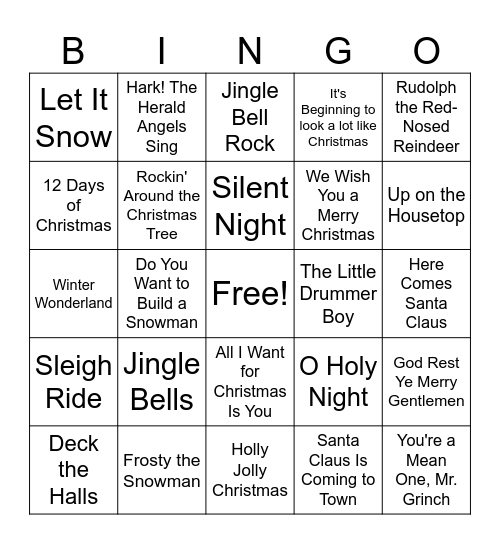Holiday Songs Bingo Card