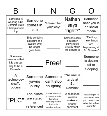 Welcome Back Faculty Bingo Card