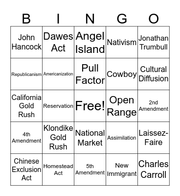 Founding Fathers - Immigration Bingo Card