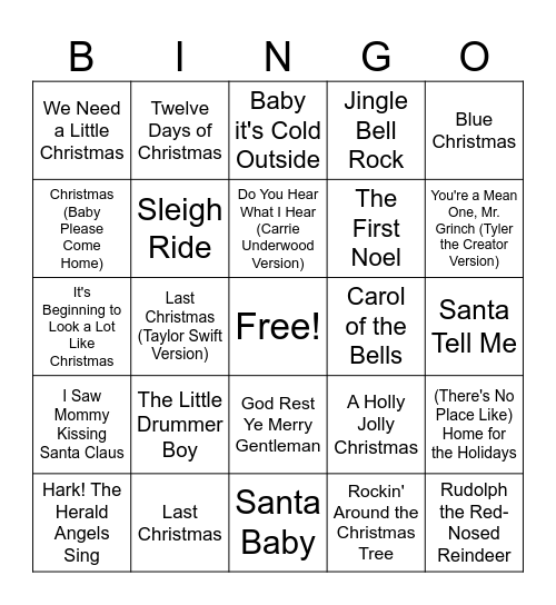 Holiday Bingo #1 Bingo Card
