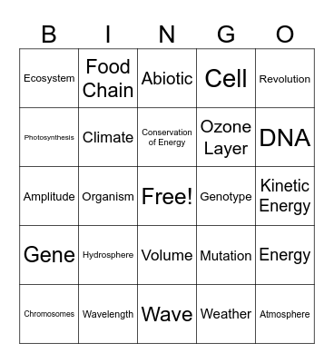 Science Bing Bingo Card