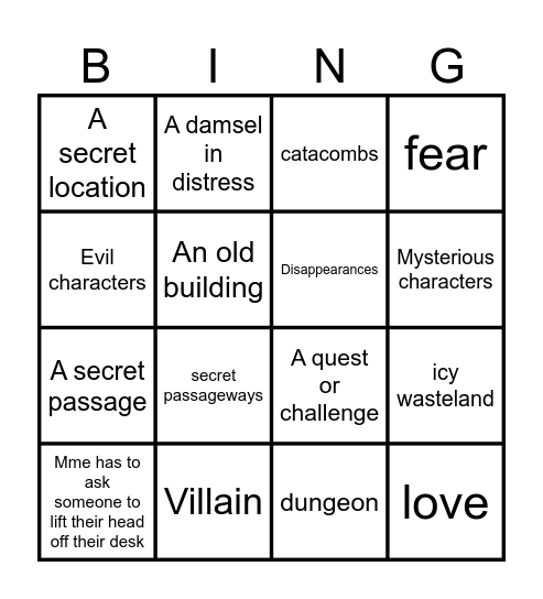 Gothic Elements Bingo Card