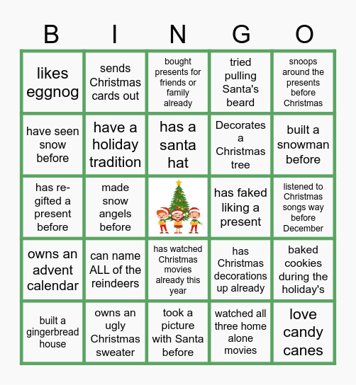 Virtual Holiday Bingo Card