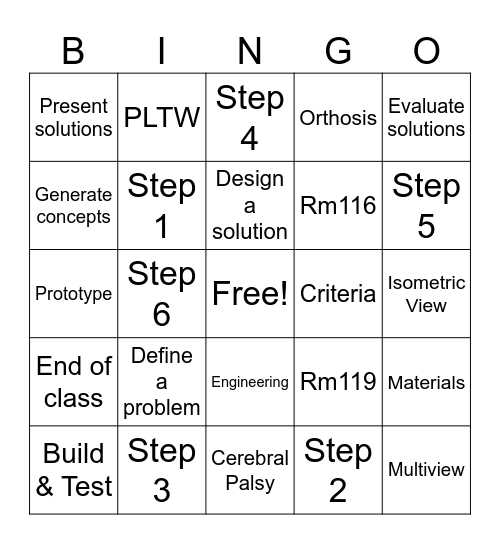 PLTW design process Bingo Card