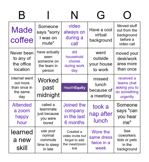 Work From Home1 Bingo Card