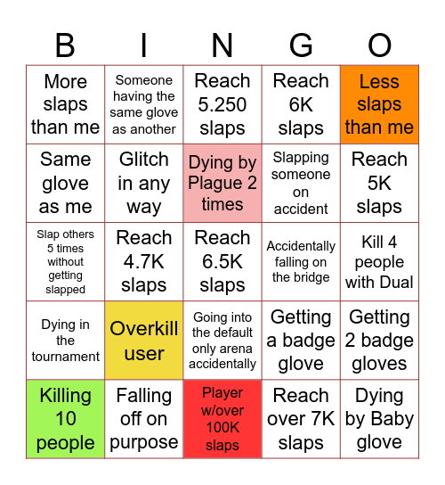 Slap Battles B I N G O Bingo Card