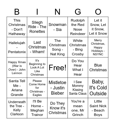 Christmas Music Bingo Card