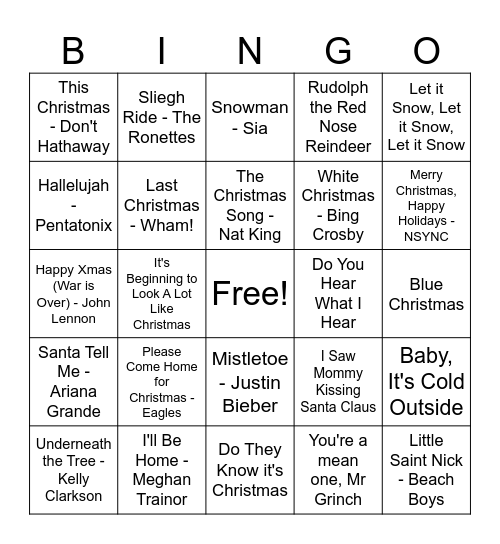 Christmas Music Bingo Card