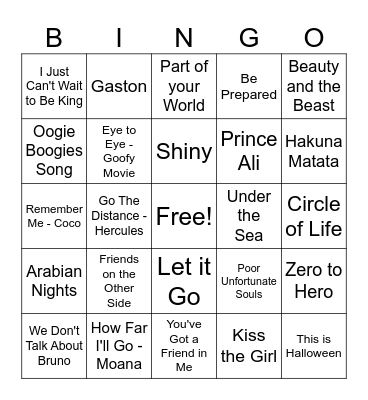 Disney Covers Bingo Card