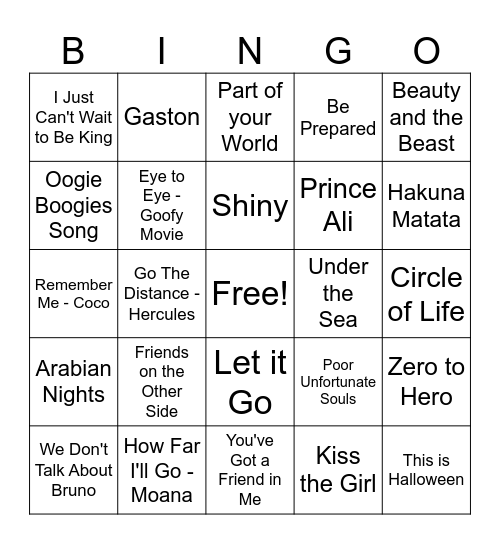 Disney Covers Bingo Card