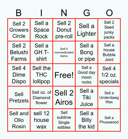 Budtender BINGO Card