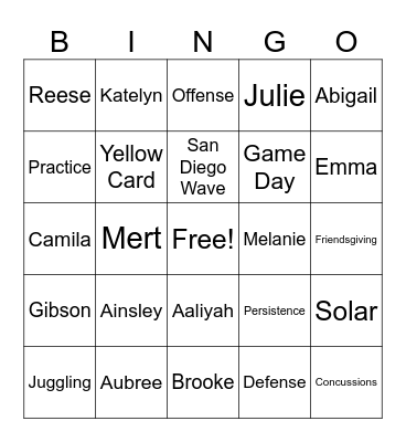 Solar Bingo Card
