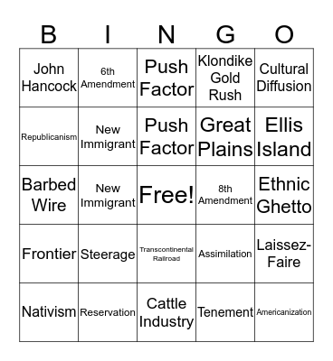 Founding Fathers - Immigration Bingo Card
