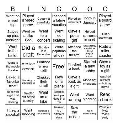 Winter Break Bingo Card