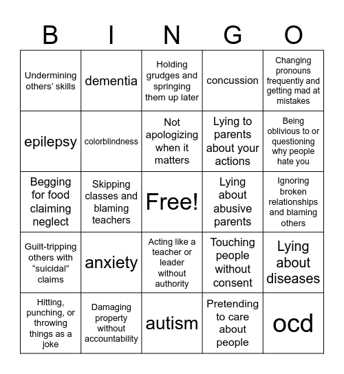 OPP Bingo Card