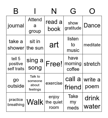 Self Care! Bingo Card
