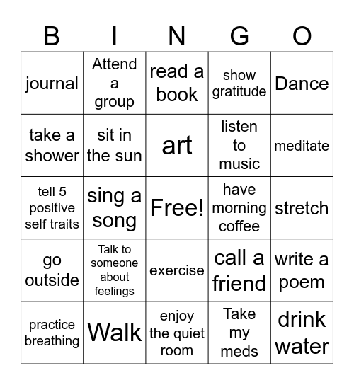Self Care! Bingo Card