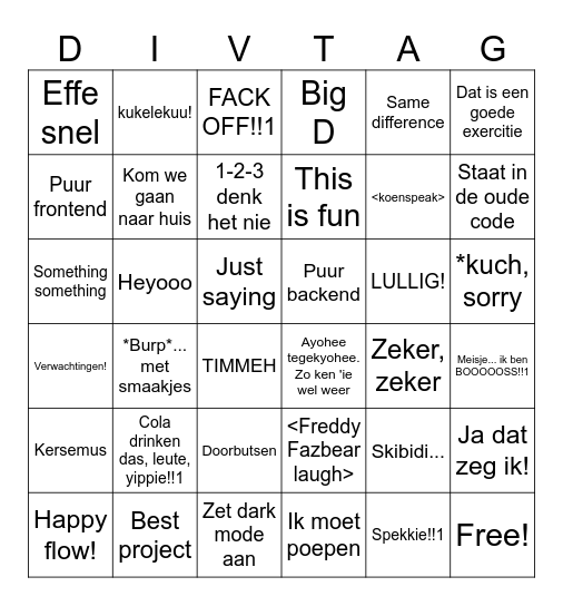 Divtag Bingo Card