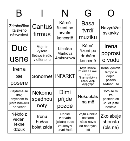 Koncertní bingo Card