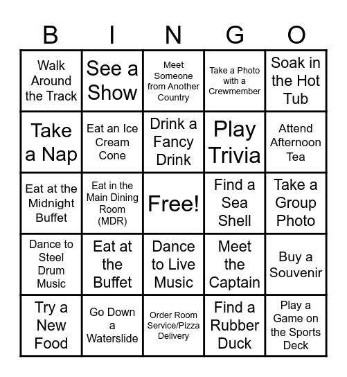 Cruise Bingo Card