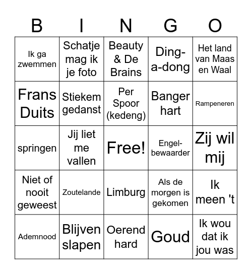 Nederlandse Meezingers Bingo Card