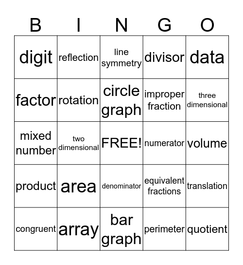 Math Bingo Vocabulary 2 Bingo Card