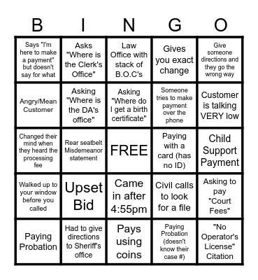 CASHIER'S BINGO Card