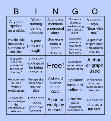 Holiday Presentation Bingo Card