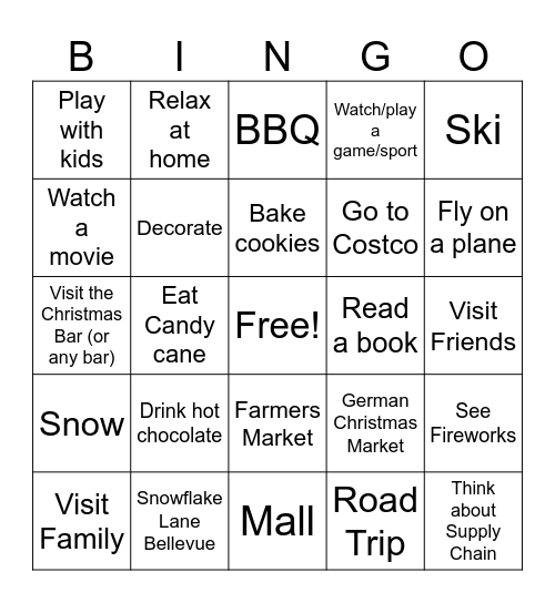 Team Holiday Bingo Card