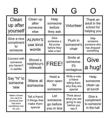 Random Acts of Kindness Bingo Card