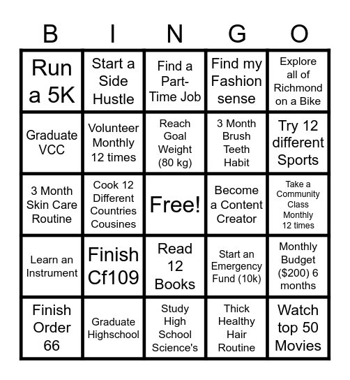 2025 Bingo Goals Bingo Card