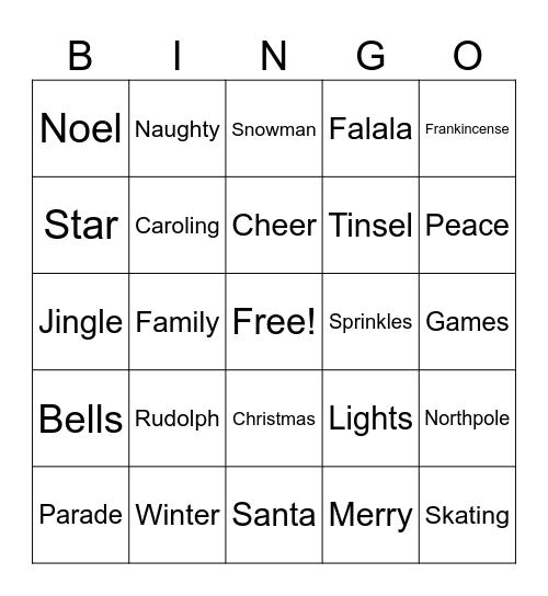 Holiday Bingo Card