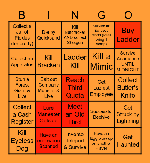 Lethal Company Bingo Card